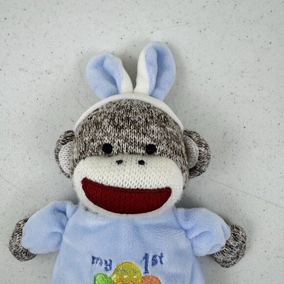 BABY STARTERS Plush Blue Sock Monkey Bunny Infant Security Lovey My 1st Easter - Picture 3 of 7